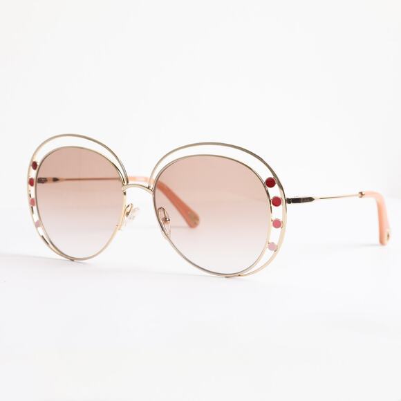 Chloe Accessories - CHLOE Delilah Double Rimmed Gradient Sunglasses, Gold + Pink Frames